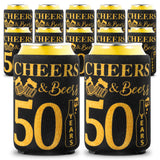 MALLMALL6 12Pcs 50th Happy Birthday Beer Can Sleeves Set Fifty Years Old Theme Party Decoration Favor Supplies Black and Gold Cheers Beer Bottle Cover Soda Beverage Can Decor Parent Gift for Men Women