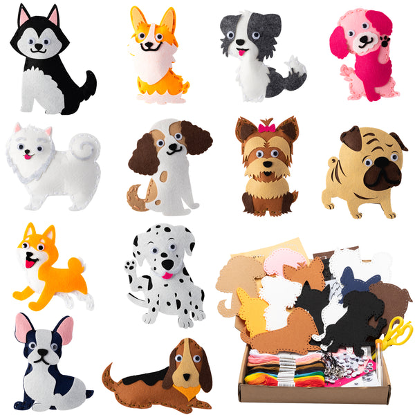 MALLMALL6 12Pcs Puppy Dogs Sewing Craft Kit DIY Sew Kits Stuffed Animal Animals Felt Crafts Package Birthday Gifts for Beginners Kid Boys Girls Dog Toys Art Project Games for Family Game Night