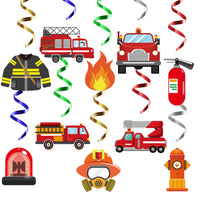 MALLMALL6 30Pcs Fire Truck Swirls Decorations Fireman Hanging Whirl Streamers Party Supplies Firetruck Fire Hat Home Decorations Fire Engine Ceiling Spiral Room Decor for Kids Fire Theme Birthday