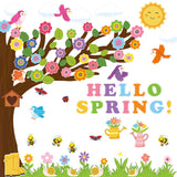 MALLMALL6 152Pcs Classroom Tree Bulletin Board Decor Hello Spring Tree Chalkboard Wall Decorations Set with Cutout Flowers Snails Bees Ladybugs Birds for Kindergarten Elementary School Home Decor