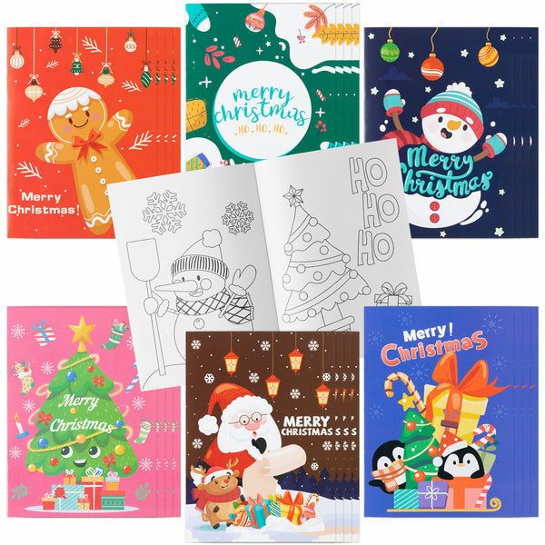 MALLMALL6 24Pcs Christmas Coloring Books Including Santa Claus Elk Ginger Man Mistletoe Elf Sleigh Merry Christmas Birthday Party Favors Gifts Xmas Home School Activity Supplies for Kids Boys Girls