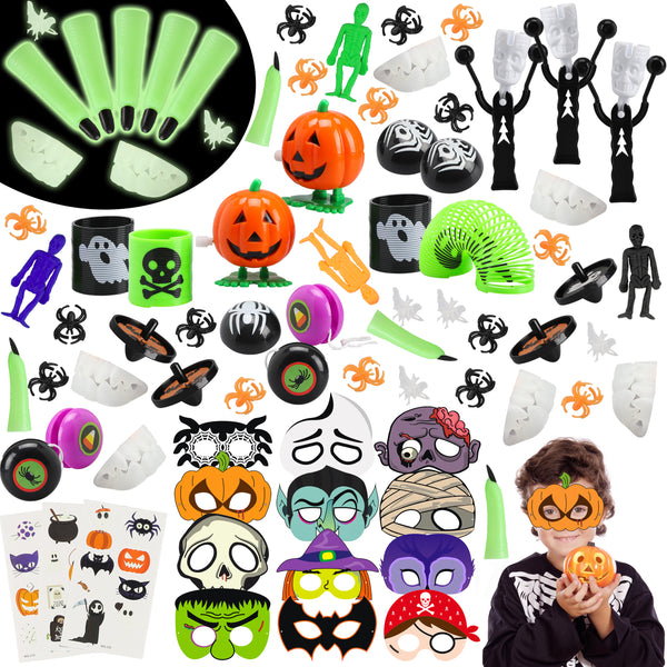 MALLMALL6 102Pcs Halloween Party Favors Toys Bulk Novelty Game Toy for Kids Halloween Masks Costumes Stickers Decorations Pinata Fillers Classroom Rewards Trick or Treat Goodie Bags Assortments