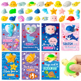 MALLMALL6 28 Packs Valentines Day Gift Cards with Kawaii Mochi, Sea Animals Squeeze Stress Relief Fidget Toys for Kids Toddler School Classroom Exchange Prizes Ocean Theme Valentine Party Favors Set