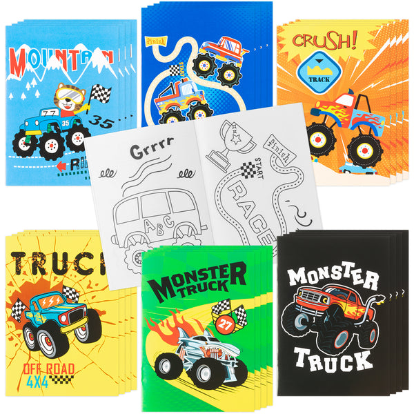 MALLMALL6 24Pcs Monster Truck Coloring Books Including Trucks Off Road 4x4 Muscle Cars SUV DIY Art Drawing Pattern Birthday Party Favors Gifts Home School Classroom Activity Supply for Kids Boys Girls