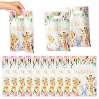 MALLMALL6 50Pcs Wild One Girl Party Favor Bag Jungle Floral Waterproof Plastic Gift Bags Safari Animal Candy Snack Gift Bags One Year Old Birthday Party Decorations for Kids Baby Shower Party Supplies