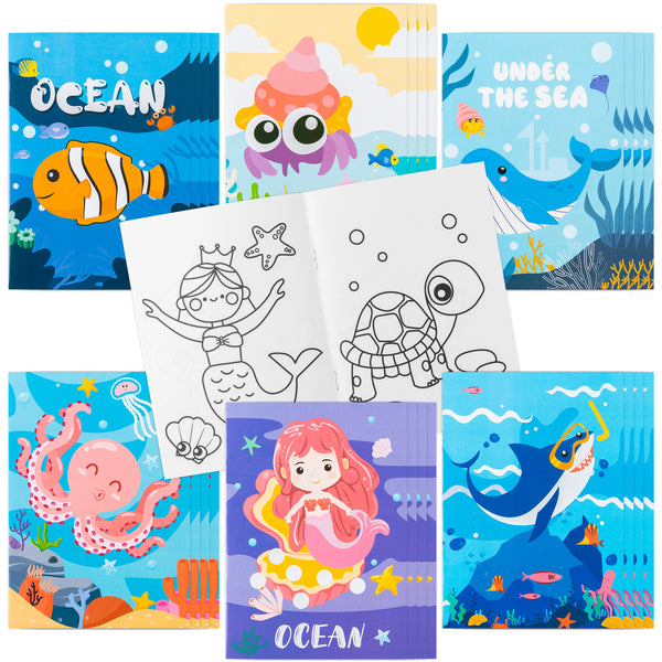 MALLMALL6 24Pcs Ocean Coloring Books Under the Sea Including Mermaid Shark Octopus Jellyfish DIY Art Drawing Pattern Birthday Party Favors Gifts Home School Classroom Activity Supply for Kids Age 4-8