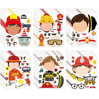 MALLMALL6 36Pcs Firefighter Sticker Make a Face Stickers Fireman Birthday Party Supplies Baby Shower Party Favors Party Decorations Room Decor Fire Chief Sticker DIY Crafts Games for Kids Boys Girls