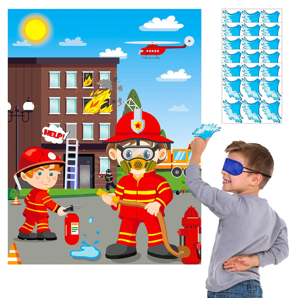 MALLMALL6 Firefighter Party Stickers Games for Kids Pin The Water On The Fire Hose and The Fire on The Window DIY Fireman Birthday Party Favors Party Supplies Decorations Pin Game with Blindfold