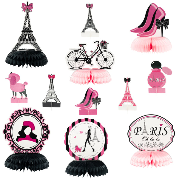 MALLMALL6 12Pcs Paris Honeycombs Centerpieces Party in Paris Party Supplies Birthday Baby Shower Decorations Girls Dream Paris Themed Photo Booth Romantic Eiffel Tower Pink Table Topper for Home