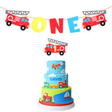 MALLMALL6 Firetruck One Birthday Banner Cake Topper Kit Fireman 1st Themed Party Supplies Firetruck Cake Decorate Highchair Felt Banner First Birthday Party Favor Baby Shower Photo Booth Prop for Kids