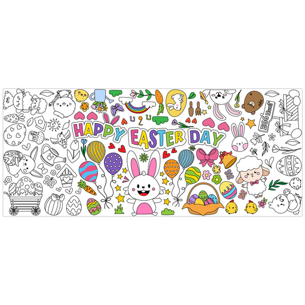 MALLMALL6 Easter Day Giant Coloring Poster with Bunny Eggs Rabbits Flowers Kid Large Blank Doodle Art Paper Banner 4.6x 2ft Spring Theme Wall Decoration for Classroom Education Activity Home Party