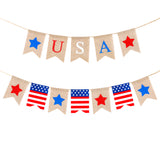 MALLMALL6 2PCS Independence Day Banners Burlap July 4th Banner Bunting American Flag Stars and Stripes USA Hanging Sign July 4 Decorations Patriotic Party Supplies Photo Booth Props for Home Garden