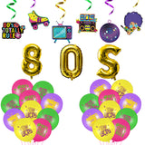 MALMALL6 42Pcs 80's Retro Party Decorations Kit Back to The 80s Hanging Swirl 1980s Totally Rule Foil Balloons 80S Latex Balloon Hip Hop Photo Prop Background Ornament for Indoor Throwback Celebration