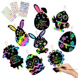 MALLMALL6 64Pcs Easter Scratch Party Favors Easter Eggs Bunny Chick Lamb Flower Scratching Cards with Active Eyes and Diamond Stickers Easter Decor Bookmarks DIY Crafts Games School Supplies for Kid