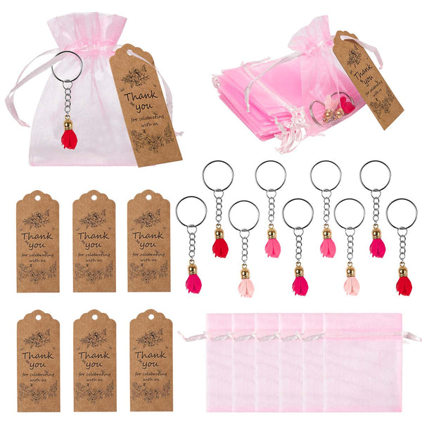 MALMALL6 60Pcs Floral Tag & Keychains with Organza Candy Bags Flowers Buds Key Chains Wild One First Butterfly Thank You Kraft Tags Party Decorations Supplies Gift Wrapping for Baby Girls Women