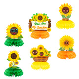 MALLMALL6 6Pcs Sunflower Honeycomb Centerpieces Cute Face Party Table Topper Warm Yellow Bright You are My Sunshine Sun Flower Theme Baby Shower Decorations Birthday Bridal Shower Wedding Supplies