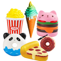 MALLMALL6 6Pcs Jumbo Food Novelty Squeeze Set- Hamburger Popcorn Pizza Ice Cream Donuts X2 Cream Scent Kawaii Soft Slow Rising Toys as Gift for Girls and Boys