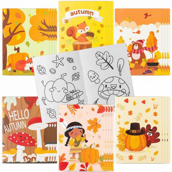 MALLMALL6 24Pcs Autumn Coloring Books Including Squirrel Owl Hedgehog Mushroom Pumpkin DIY Art Drawing Pattern Birthday Party Favors Gifts Home School Classroom Activity Supply for Kids Age 4-8