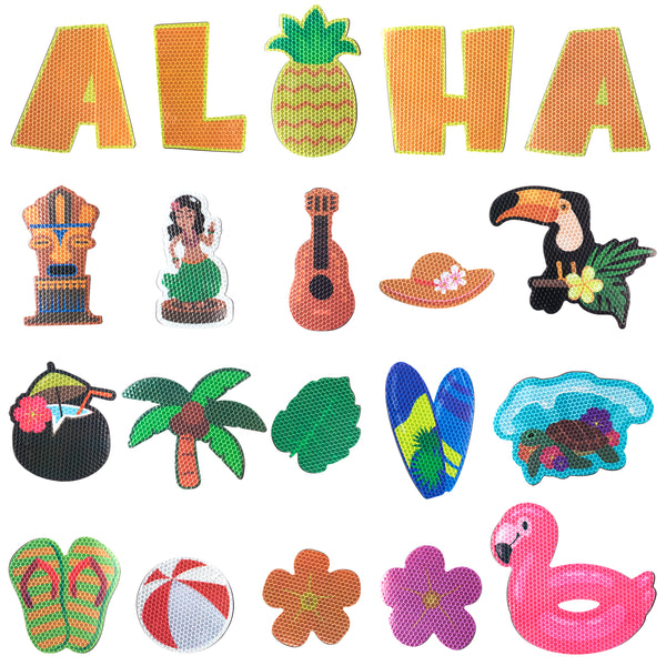 MALLMALL6 20Pcs Reflective Magnet Car Decorations Waterproof Refrigerator Magnets Mailbox Decors Swim Ring Palm Tree Flamingo Hawaii Supply Honeycomb Texture Design Whiteboard Home Decoration for Cars