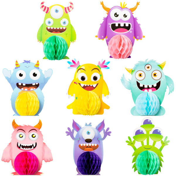 MALLMALL6 12Pcs Monster Honeycomb Centerpieces Party Table Decorations Monsters Themed Birthday Party Supplies Double Sided Table Topper Baby Shower Party Favors Photo Booth Props Room Decor for Kids