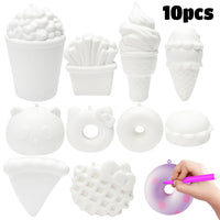 MALLMALL6 10Pcs DIY Slow Rising Food Squishies Kit Set Blank Squishies Bulk Art Crafts Kits for Kids Dessert Ice Cream White Squishys to Paint 12 Color Pen Sweet Creamy Scented Soft Stress Relief Toys