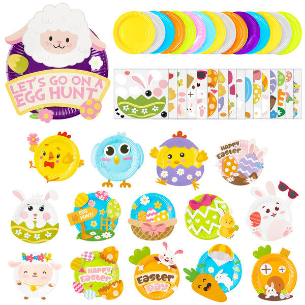 MALLMALL6 32Pcs Easter Paper Plate Art Kit for Kids Educational DIY Craft Early Learning Artwork Project Parent-Child Preschool Classroom Groups Activities Party Decorations Favors for Kids Boy Girls