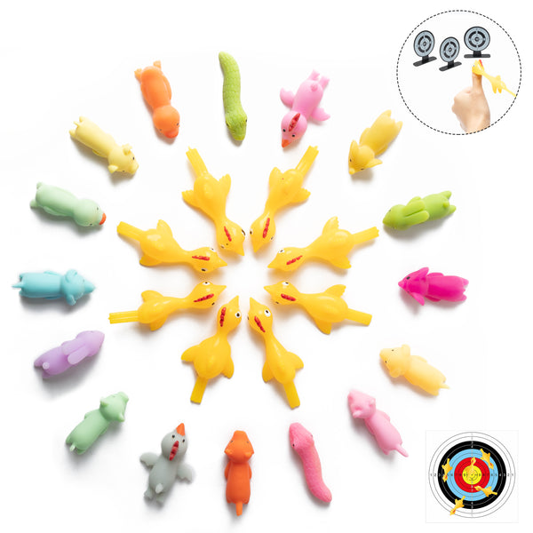 MALLMALL6 29Pcs Slingshot Chicken and Animal Set Including Yellow Rubber Chicks Stretchy Finger Flying Animals and Target Interesting Toys Easter Party Activity Game with Friends for Kids