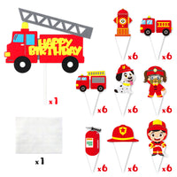 MALLMALL6 49Pcs Firetruck Themed Cake Topper Cupcake Toppers Firefighter Birthday Party Supplies Cakes Decoration Set Fire extinguisher Fire Cap Fireman Party Favor Dessert Decor for Kids Baby Shower