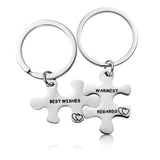 MALLMALL6 3Pcs Schitts Creek Keychains with Best Wishes Warmest Regards Matching Puzzle Stainless Steel Key Chain Velvet bag Set Gift for Fans of TV Show and Couple Fashion Decor Share with Friend