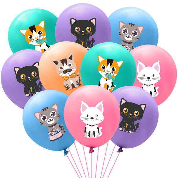 MALLMALL6 52pcs Cat Balloon Birthday Decorations Including 5 Styles Cute Cartoon Cats Print Latex Balloons Bouquets Adoption Pet Animal Party Favors Decor Supplies Photo Prop for Kids Boys Baby Shower