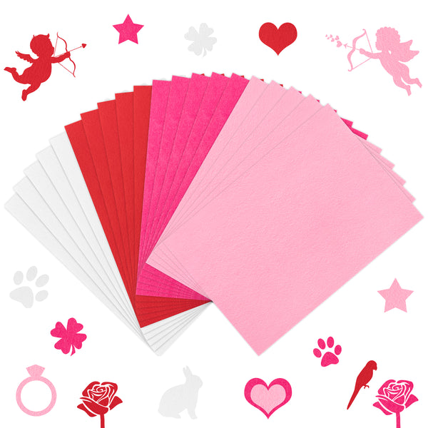 MALLMALL6 20Pcs Valentine’s Day Felt Fabric Sheets DIY Patchwork Sewing Crafts Regular and Adhesive for Anniversary Proposal Show Love Engagement Valentines Decor Projects 4 Colored 11.8 x 8.3 inch