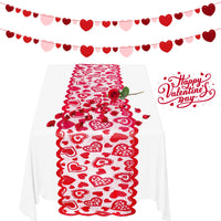 MALLMALL6 Valentine’s Day Table Runner Love Hearts Banner Decorations Set Lace Dinner Tables Runners Linens Tablecloths Felt Hearts Garlands Room Decor for Wedding Engagement Anniversary Mother’s Day