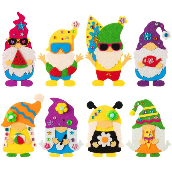 MALLMALL6 8Pcs Gnome Fridge Magnets Craft Kit with 8 Kinds Cartoon Elves Characters Felt Cloth Handicrafts Summer Theme home kitchen decoration Parent-kid Interactive Games Activities for Kids