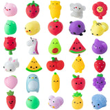 MALLMALL6 30Pcs Mochi Squeeze Toys for Kids Party Decorations Favors Stress Relief Birthday Gift Treat Goodie Bags Fruit and Animals Shape Kawaii Mini Toys Classroom Prize for Boys Girls