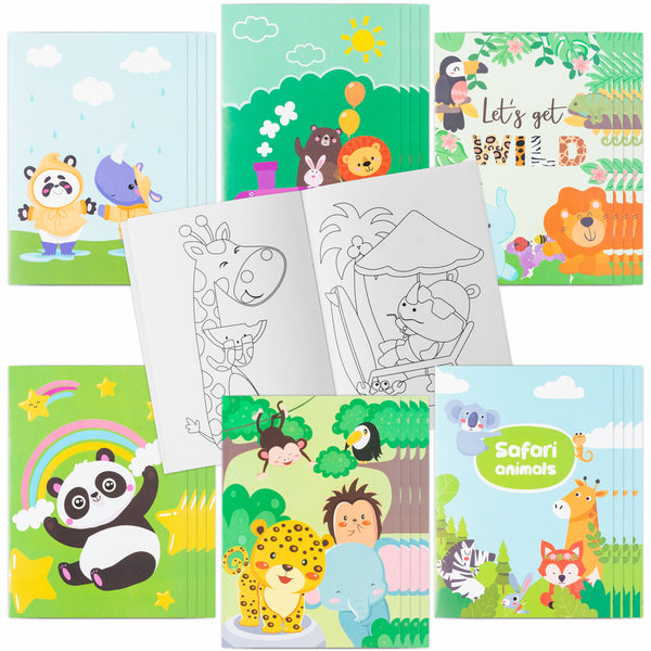 MALLMALL6 24Pcs Jungle Safari Animals Coloring Books Includes Koala Lion Panda Giraffe Monkey DIY Art Drawing Pattern Birthday Party Favors Gifts Home School Classroom Activity Supply for Kid Age 4-8