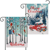 MALLMALL6 2pcs Merry Christmas Cardinal Garden Burlap Flag Winter Snow Vertical Double Sided Linen Flags Xmas Tree Red Truck Bird Party Decoration for Home Outdoor Yard Lawn Farmhouse 18.1*12.6 Inch