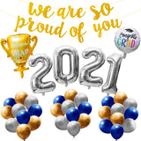 MALLMALL6 40Pcs Graduation Party Decorations Set Congrats Grad We Are So Proud of You Banner Silver 2021 Aluminum Foil Balloon Latex Pearlized Balloons Yard Backdrop Party Supplies for Graduates