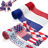 MALLMALL6 6 Rolls 4th of July Burlap Wired Ribbons Independence Day Red White Blue Mesh Stars and Stripes Ribbon LAND OF THE FREE Theme Decoration Wreath Party Wrapping for USA Patriotic Activity