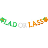 MALLMALL6 LAD OR LASS Banner St. Patrick's Day Baby Shower Gender Reveal Saint Patty's Day Celebration Pregnancy Announcement Pre-Strung Glittery Flag Party Decorations Supplies for Outdoor Indoor