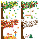 MALLMALL6 198Pcs Classroom Tree Bulletin Board Decor Seasonal Tree Autumn Spring Summer Winter Cutouts Border Set Four Seasons Chalkboard Wall Decorations for Kindergarten Elementary School Home