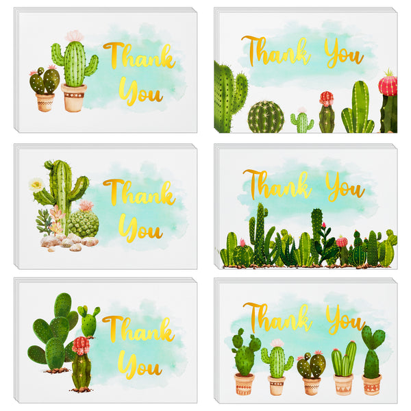 MALLMALL6 30Pcs Watercolor Cactus Gold Foil Baby Shower Thank You Cards with Blank Envelopes,Spring Summer Themed Gratitude Pack for Party,Birthday Boy or Girl Children,Appreciation Stationery