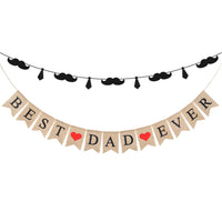 MALLMALL6 2Pcs Best Dad Ever Banners Happy Father’s Day Linen Burlap Banner Beard Mustache and Necktie Garland Bunting Flag Party Supplies Daddy's Day Party Favor Room Decorations Family Photo Props