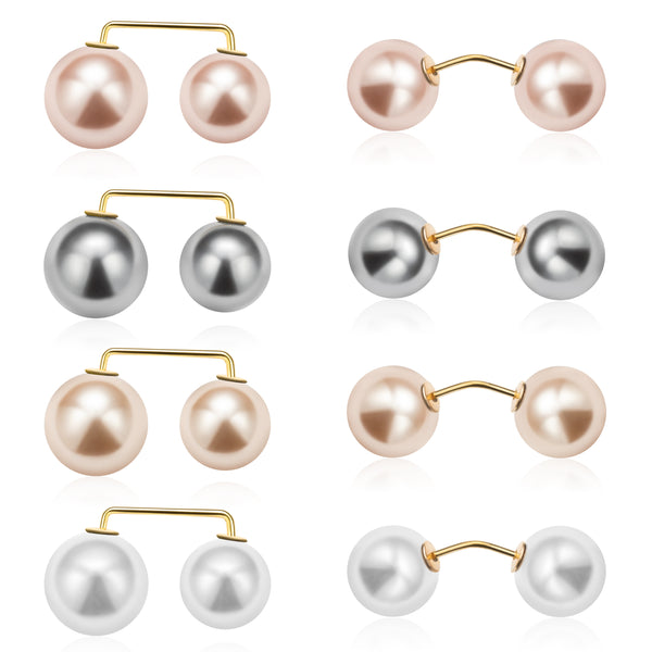 MALLMALL6 8Pcs Pearl Brooch Pins 2 Styles 4 Color Anti-exposure Neckline Safety Fashion Faux Pearl Brooches Double Sides Removable Pin Dress Shirt Collar Sweater Decoration Shawl Clip for Women Girls