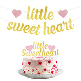 MALLMALL6 Little Sweetheart Banner Cake Topper Set for Valentine's Day Baby Shower Party Favors Golden Pre-assembled Glittery Sign Pregnancy Celebration New Born Party Cake Decorations for Boy Girl