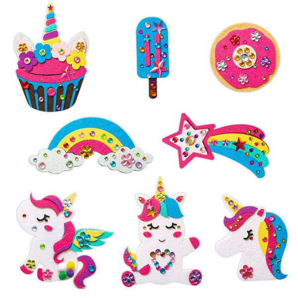 MALLMALL6 8Pcs Unicorn Fridge Magnets Craft Kit Felt Cloth Handicrafts Including Cupcake Rainbow Doughnut Star Ice Pop Theme Parent-kid Interactive Game Activities DIY Art Project for Kid Girl Boy