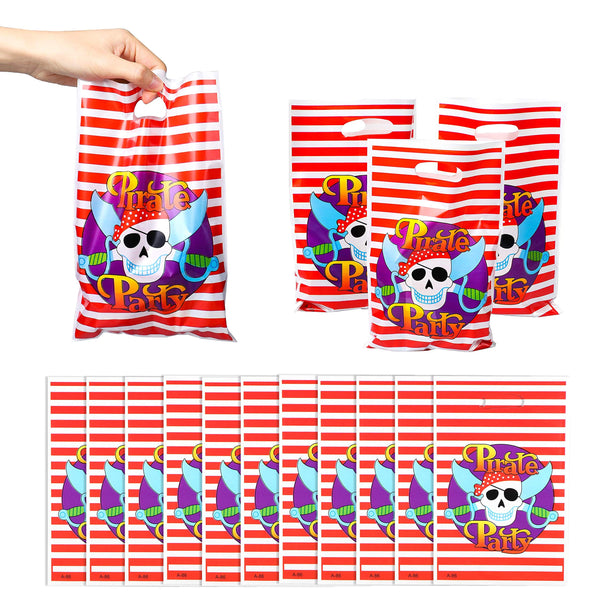 MALLMALL6 50Pcs Pirate Candy Treat Bags Party Favors Goodies Bag Pirates Birthday Party Supplies Pirate Skull Decorations Caribbean Sea Party Pack Party Games Loot Bags for Kids Boys Girls