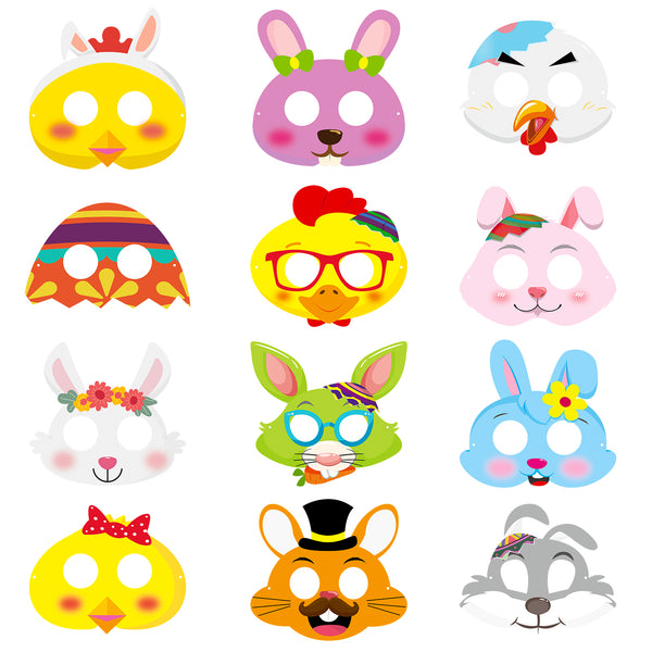 MALLMALL6 24Pcs Easter Masks Easter Bunnies DIY Toys Rabbit Dress Up Costumes Mask Easter Party Supplies Birthday Party Favors Pretend Play Accessories Photo Booth Props for Kids