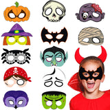 MALLMALL6 24Pcs Halloween Masks Dress Up Costumes Trick or Treat Scary Theme Party Favors Supplies Pretend Play Green Monster Bat Mummy Skeleton Pumpkin Ghost Witch Owl Vampire Zombie Pirate Spider