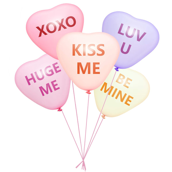 MALLMALL6 52Pcs Valentine's Day Balloons Candy Color Heart XOXO LUV U BE Mine KISS ME Sweet Banner Garland Decorations Proposal Show Love Anniversary Wedding Party Valentines Supplies