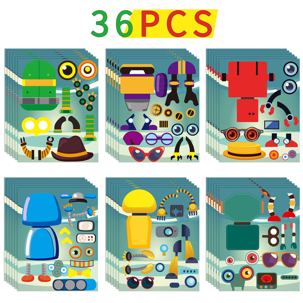 MALLMALL6 36Pcs Robot Make a Face Stickers DIY Art Crafts Kit Party Favors Games Robots Themed Birthday Party Supplies Decorations Dress Up Sticker Classroom Prizes for Kids Boys Girls